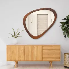 Custom Wood Frame Mirror Irregular Asymmetrical Decorative Wall Mirror