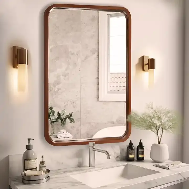 Customized Natural Wood Frame Mirror Rectangle Wooden Framed Mirror