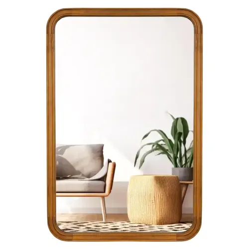Customized Natural Wood Frame Mirror Rectangle Wooden Framed Mirror
