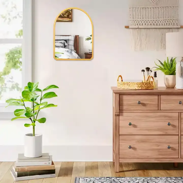 Custom Luxury Bathroom Farmhouse Mirror Wooden Arched Frame Mirror
