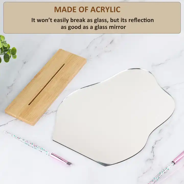 Customized Wooden Base Mirror Frameless Irregular Vanity Mirror