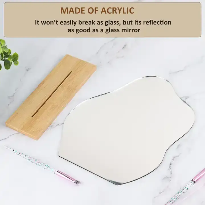 Customized Wooden Base Mirror Frameless Irregular Vanity Mirror
