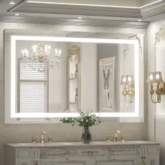 Customized Modern Large Mirror Wall Mounted LED Anti Fog High Definition Smart Bathroom Makeup Mirror