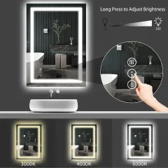 Wholesale 24x36" LED Bathroom Mirror, Anti-Fog Shatter-Proof Vanity Mirror