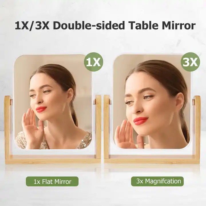 Custom Wooden Base Vanity Mirror, Double Sided 360 Degree Swivel Mirror