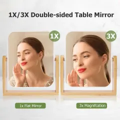Custom Wooden Base Vanity Mirror, Double Sided 360 Degree Swivel Mirror