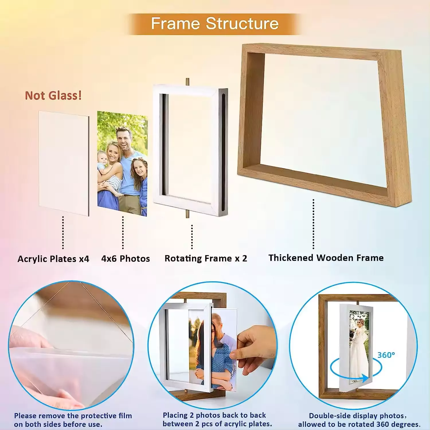 Wholesale T Shape Wooden Photo Frame 2 Pieces Rotating Photo Frame