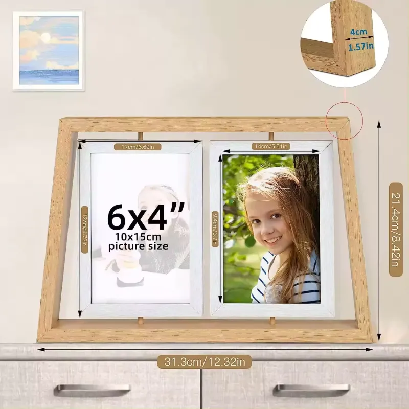Wholesale T Shape Wooden Photo Frame 2 Pieces Rotating Photo Frame