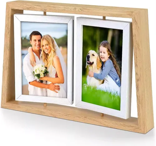 Wholesale T Shape Wooden Photo Frame 2 Pieces Rotating Photo Frame