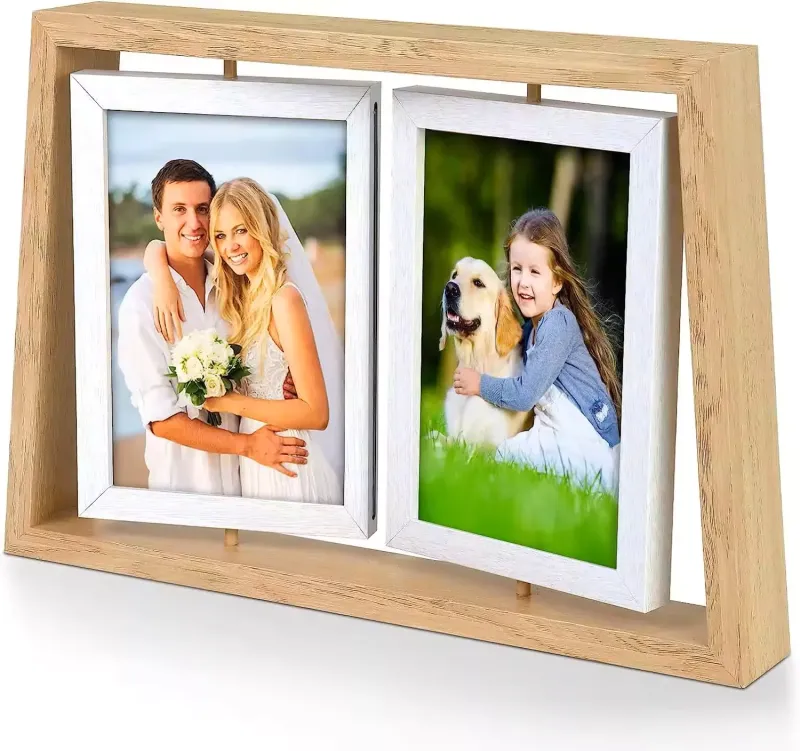 Wholesale T Shape Wooden Photo Frame 2 Pieces Rotating Photo Frame
