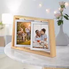 Wholesale T Shape Wooden Photo Frame 2 Pieces Rotating Photo Frame