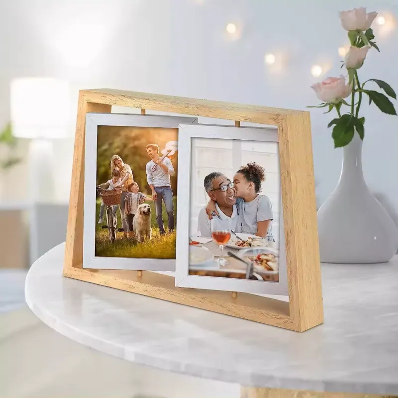 Wholesale T Shape Wooden Photo Frame 2 Pieces Rotating Photo Frame
