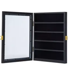Custom Challenge Coin Display Case, Lockable Wooden Shadow Box with Removable Grooves