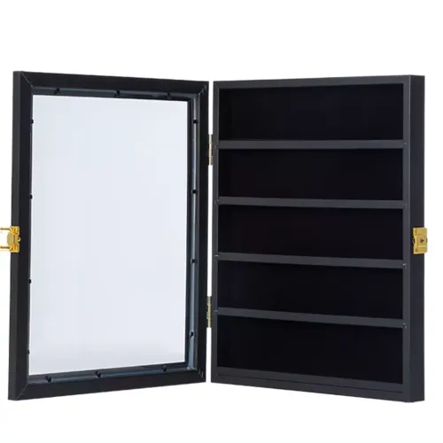 Custom Challenge Coin Display Case, Lockable Wooden Shadow Box with Removable Grooves