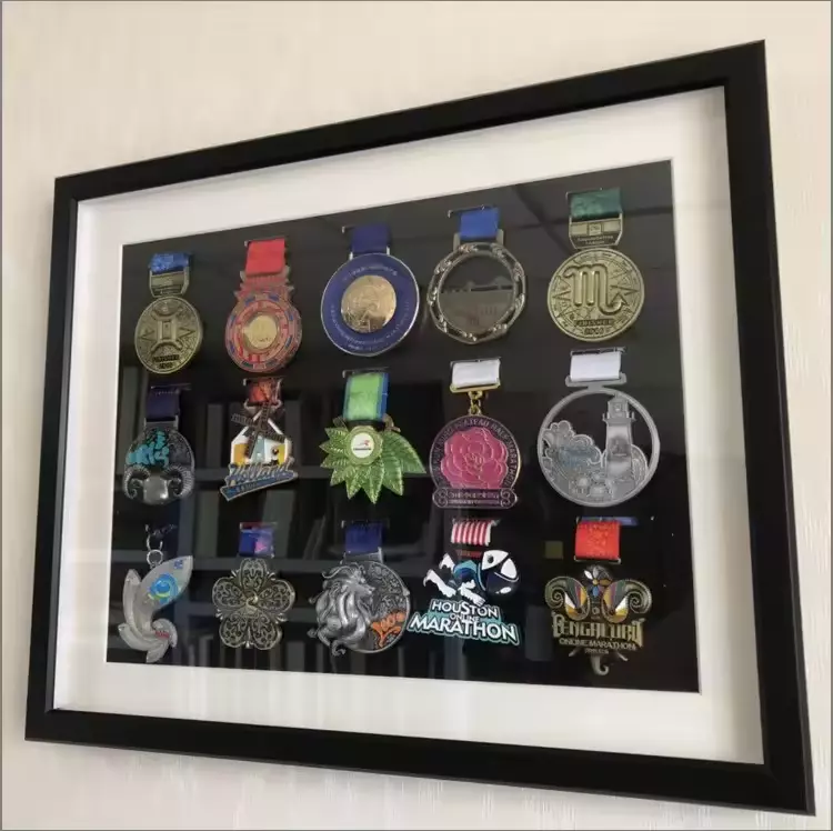 Wholesale Single Marathon Medal Storage Display Frame, Wall Mounted Solid Wood Medal Shadow Box
