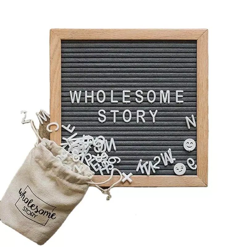 Customized Solid Wood Felt Letter Board Black Backing Plate Felt Letter Frame