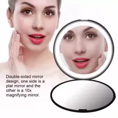 Customized Folding LED Makeup Mirror with Light, Round Beauty Mirror Double Sided 2x Magnifying Handheld Mirror