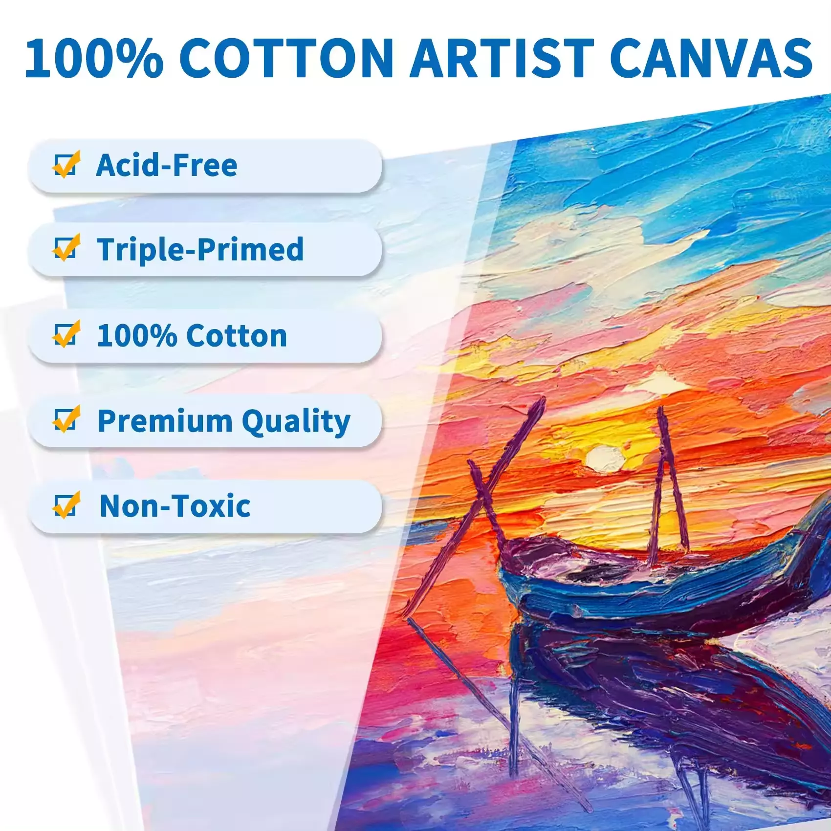 Customized Pure Cotton Blank Canvas for Oil Painting, Wet or Dry Art Media