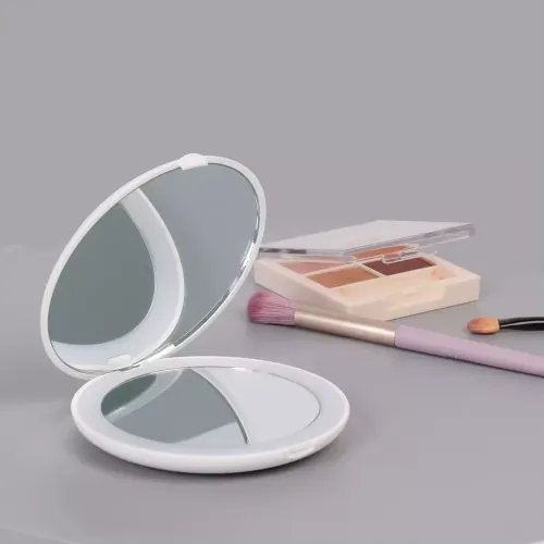 Customized Folding LED Makeup Mirror with Light, Round Beauty Mirror Double Sided 2x Magnifying Handheld Mirror