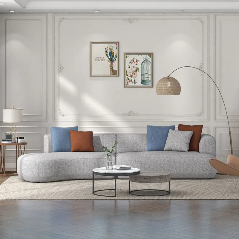 129.92'' Sectional Sofa Low-Seated Sofa with One Arm, Cotton&Linen Fabric, Gray