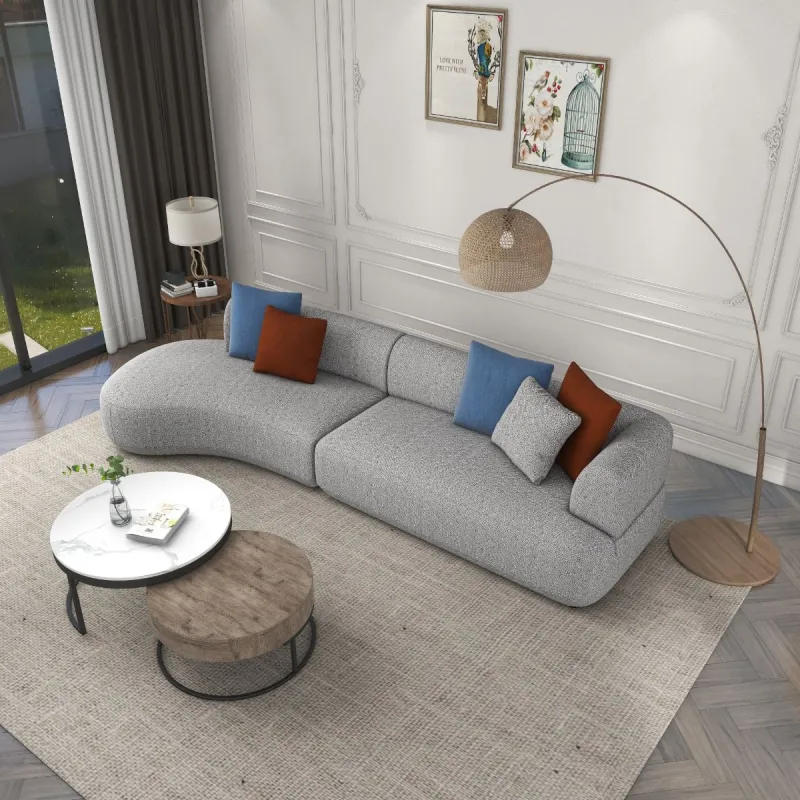 129.92'' Sectional Sofa Low-Seated Sofa with One Arm, Cotton&Linen Fabric, Gray