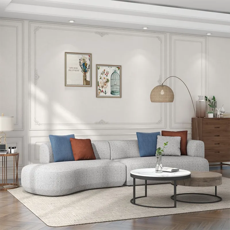 129.92'' Sectional Sofa Low-Seated Sofa with One Arm, Cotton&Linen Fabric, Gray