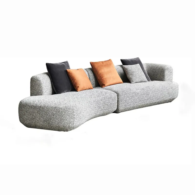 129.92'' Sectional Sofa Low-Seated Sofa with One Arm, Cotton&Linen Fabric, Gray