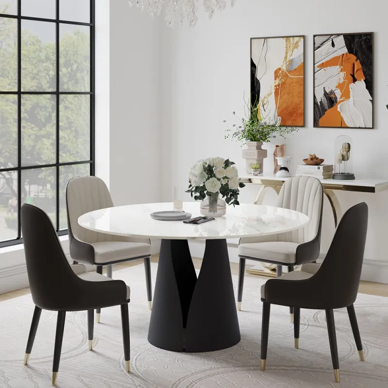 47"Modern Round White Dining Table for 4