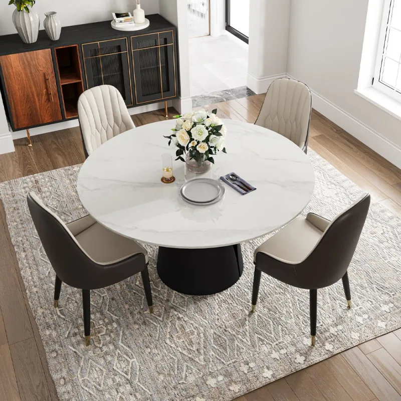 47"Modern Round White Dining Table for 4