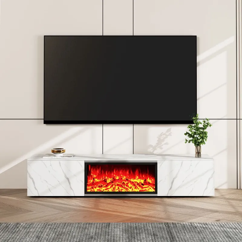 Modern Light Luxury Electric Fireplace TV Stand with LED Flame Effects