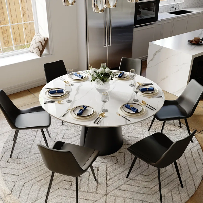 47"Modern Round White Dining Table for 4