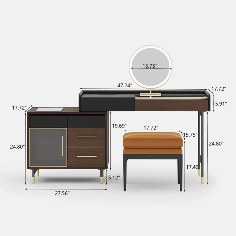 Mid-century Modern Makeup Vanity Table Set