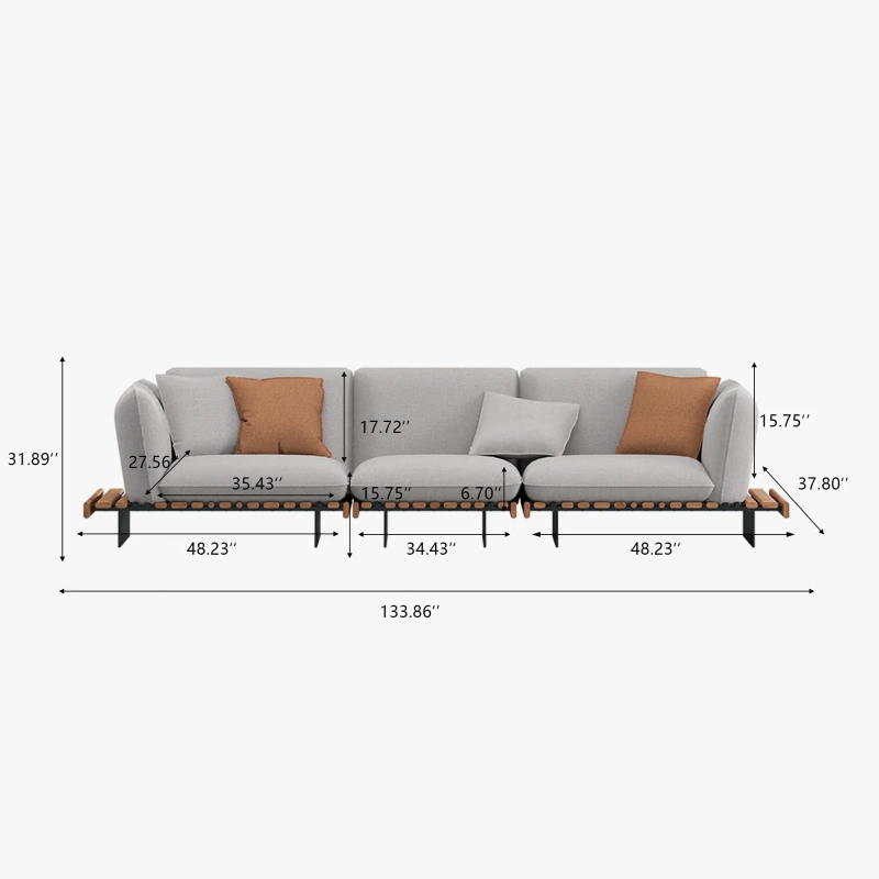 133.86" Mid-Century Linen Fabric Sofa