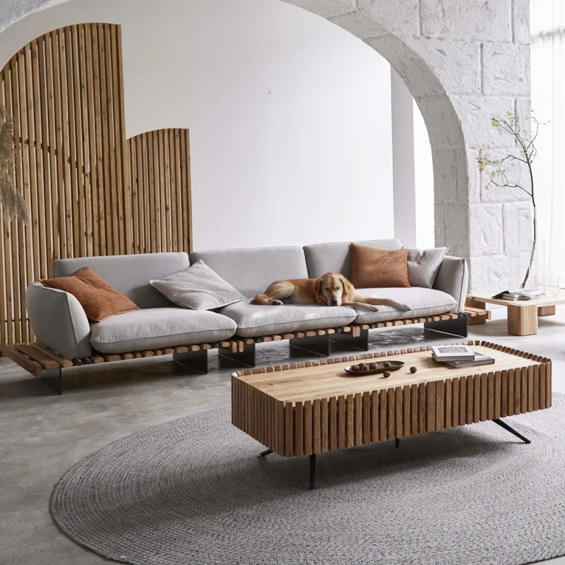 133.86" Mid-Century Linen Fabric Sofa