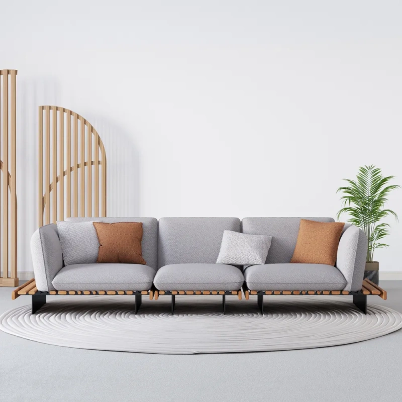 133.86" Mid-Century Linen Fabric Sofa