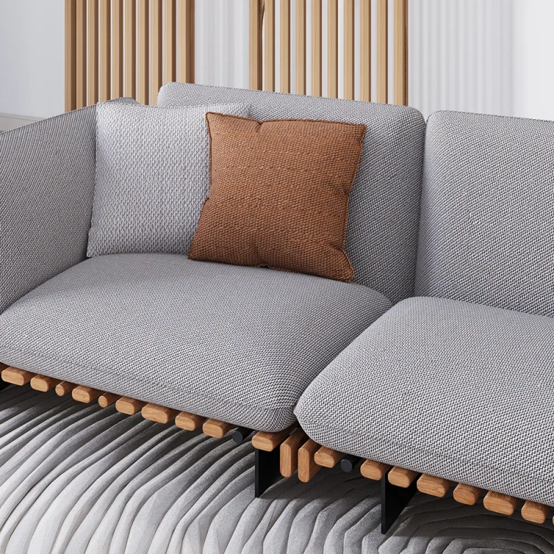 133.86" Mid-Century Linen Fabric Sofa