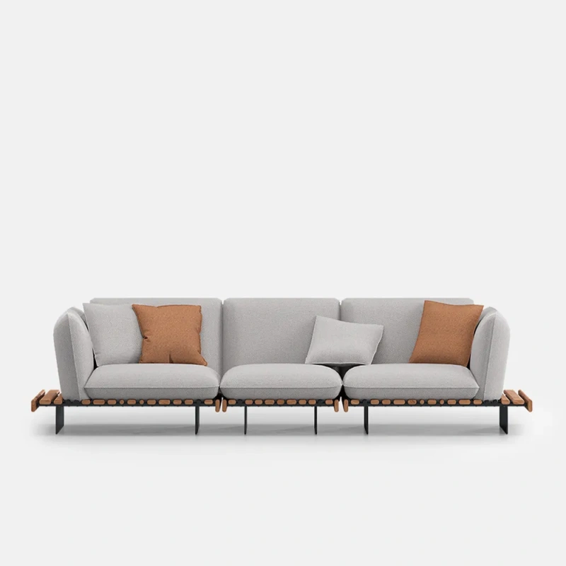 133.86" Mid-Century Linen Fabric Sofa