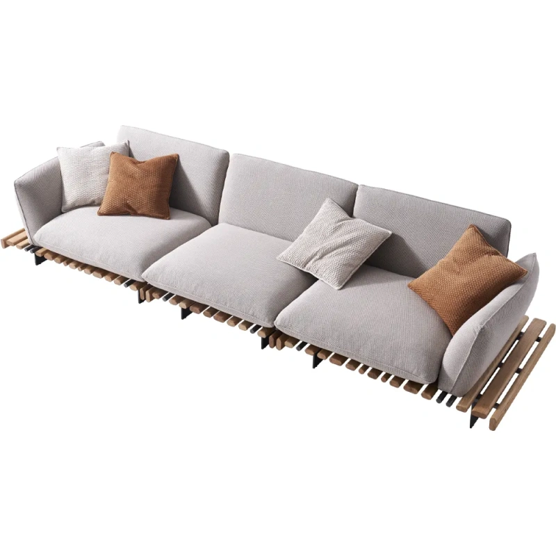 133.86" Mid-Century Linen Fabric Sofa