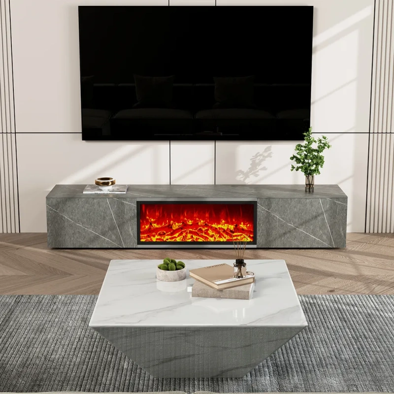 Modern Light Luxury Electric Fireplace TV Stand with LED Flame Effects