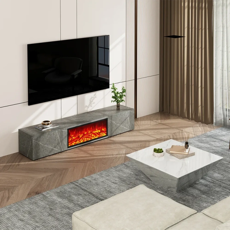 Modern Light Luxury Electric Fireplace TV Stand with LED Flame Effects