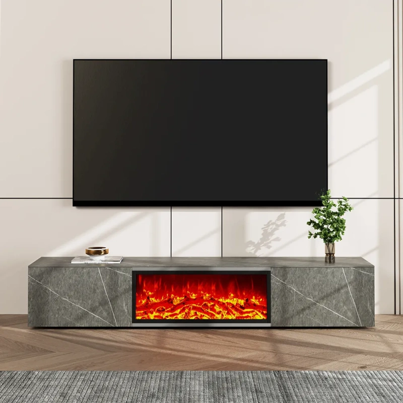 Modern Light Luxury Electric Fireplace TV Stand with LED Flame Effects