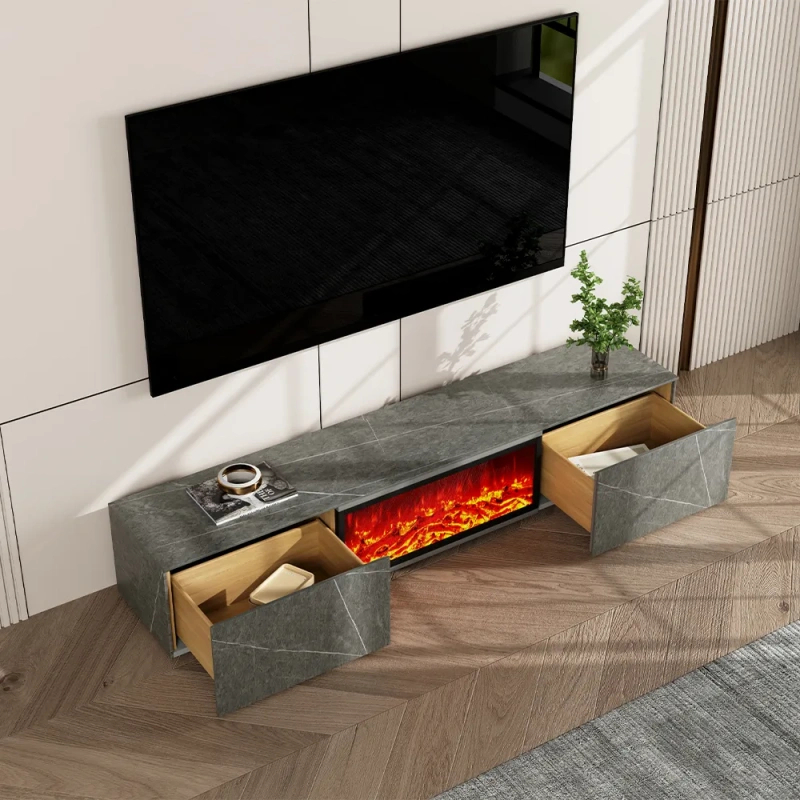 Modern Light Luxury Electric Fireplace TV Stand with LED Flame Effects