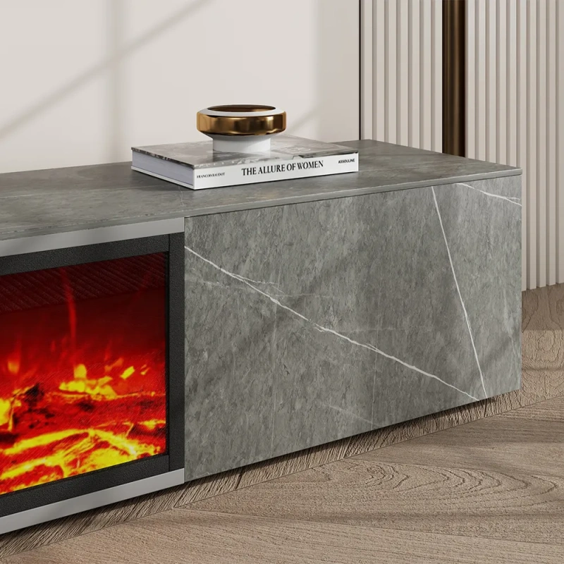 Modern Light Luxury Electric Fireplace TV Stand with LED Flame Effects