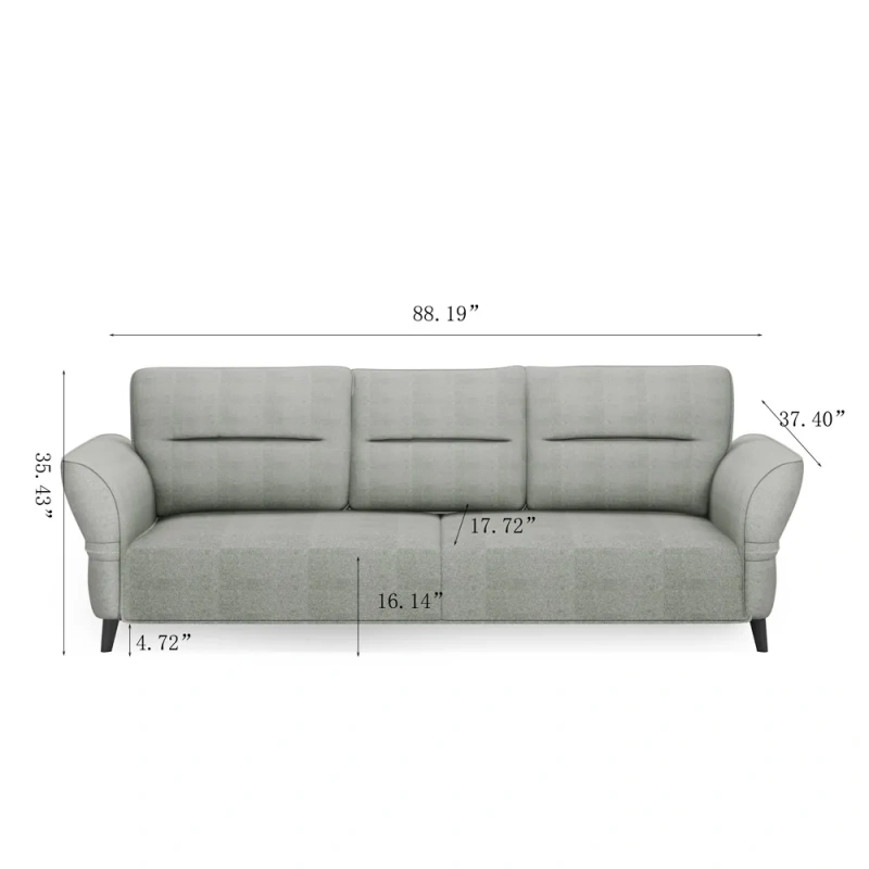 88.19" Modern Sofa with Roll Arm