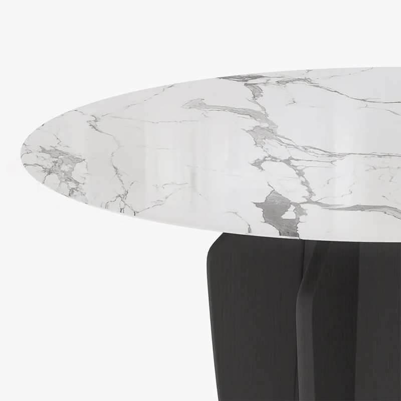 51.18"Mid-Century Modern Round Dining Table for 4 wish White Faux Marble Tabletop, Black Ash Solid Wood Base