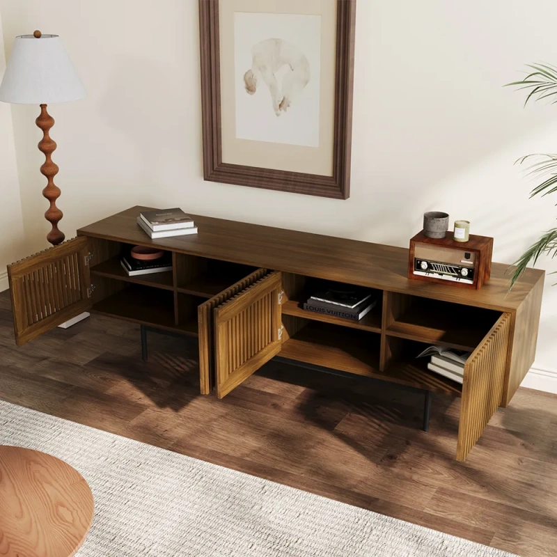 VISION - Mid-Century Modern TV Stand wish Vertical Slatted Design Made Stylish