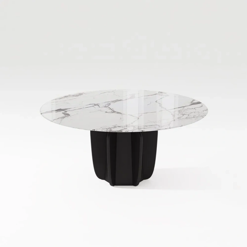 51.18"Mid-Century Modern Round Dining Table for 4 wish White Faux Marble Tabletop, Black Ash Solid Wood Base