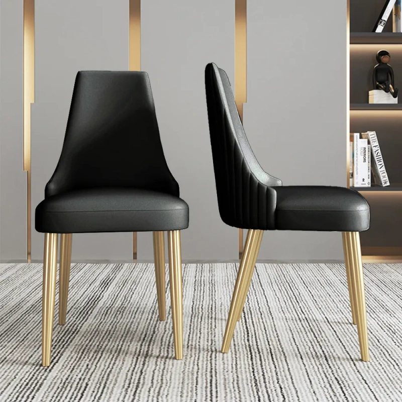 Modern Black Dining Chair (Set of 2) wish PU Lether Upholstery, Golden Stainless Steel Legs, Assembly Needed