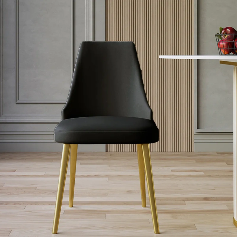 Modern Black Dining Chair (Set of 2) wish PU Lether Upholstery, Golden Stainless Steel Legs, Assembly Needed
