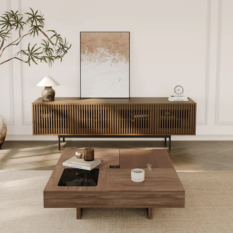VISION - Mid-Century Modern TV Stand wish Vertical Slatted Design Made Stylish